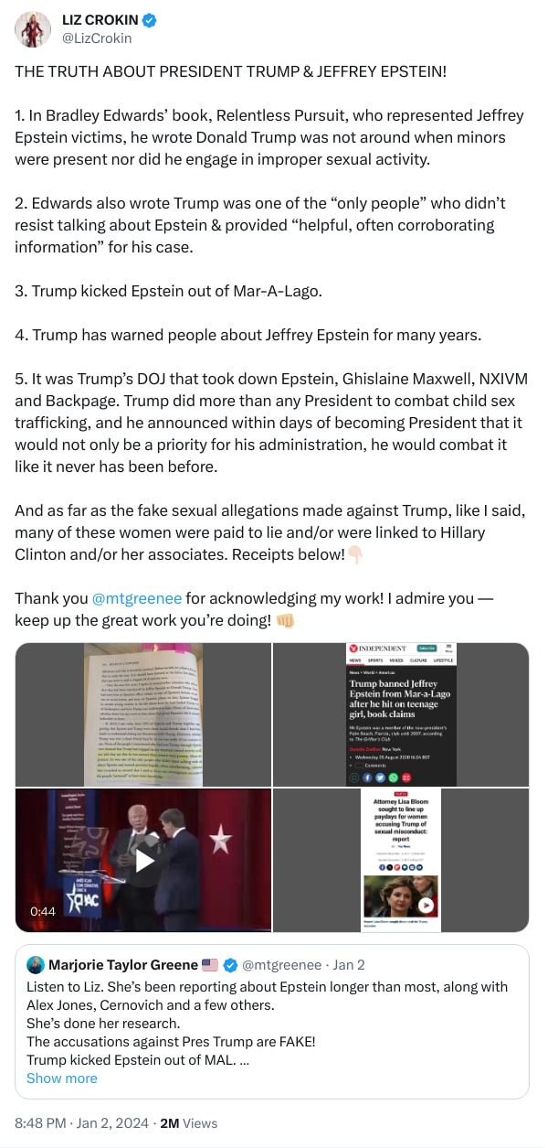 An X (Twitter) post from @LizCrokin - LIZ CROKIN