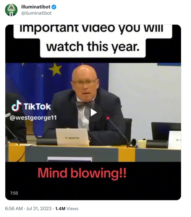 An X (Twitter) post from @iluminatibot - illuminatibot