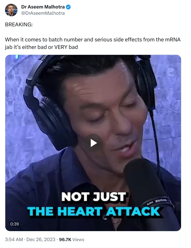An X (Twitter) post from @DrAseemMalhotra - Dr Aseem Malhotra