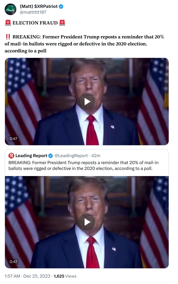 An X (Twitter) post from @matttttt187 - {Matt} $XRPatriot
