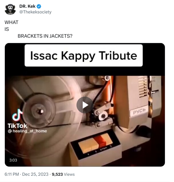 An X (Twitter) post from @Thekeksociety - DR. Kek