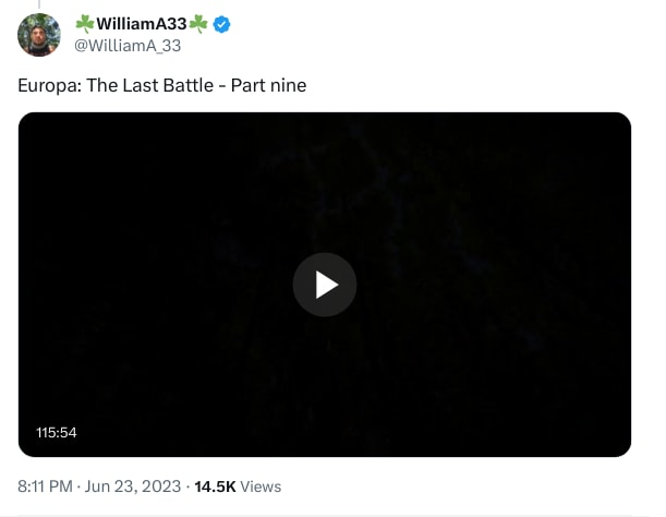 An X (Twitter) post from @WilliamA_33 - ☘️WilliamA33☘️