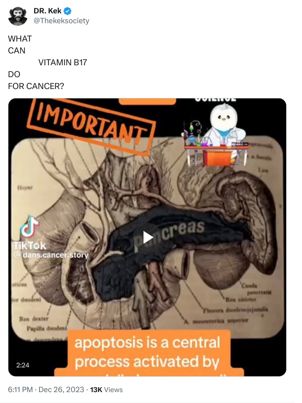 An X (Twitter) post from @Thekeksociety - DR. Kek