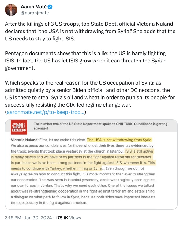 An X (Twitter) post from @aaronjmate - Aaron Maté