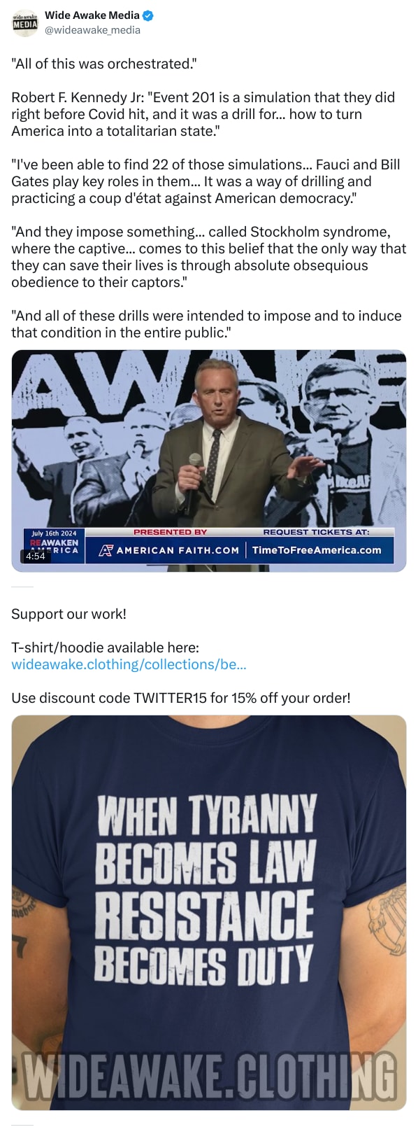 An X (Twitter) post from @wideawake_media - Wide Awake Media