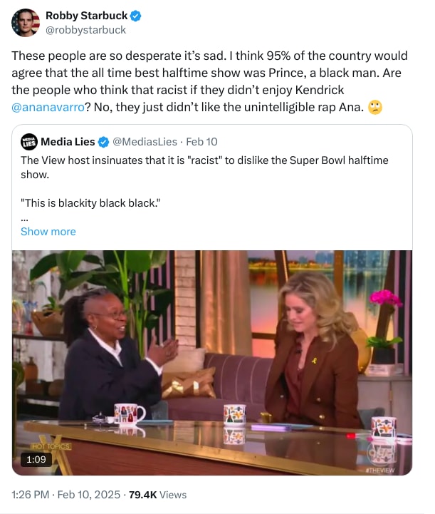 An X (Twitter) post from @robbystarbuck - Robby Starbuck