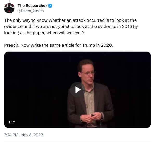 An X (Twitter) post from @listen_2learn - The Researcher