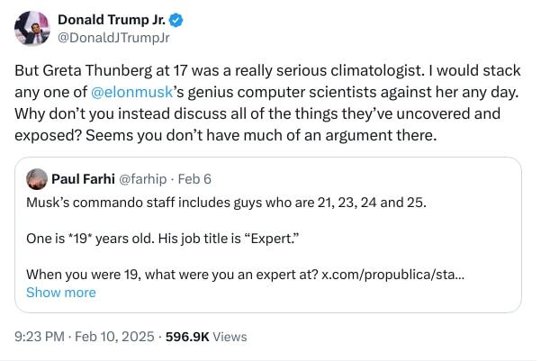 An X (Twitter) post from @DonaldJTrumpJr - Donald Trump Jr.