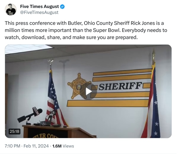 An X (Twitter) post from @FiveTimesAugust - Five Times August