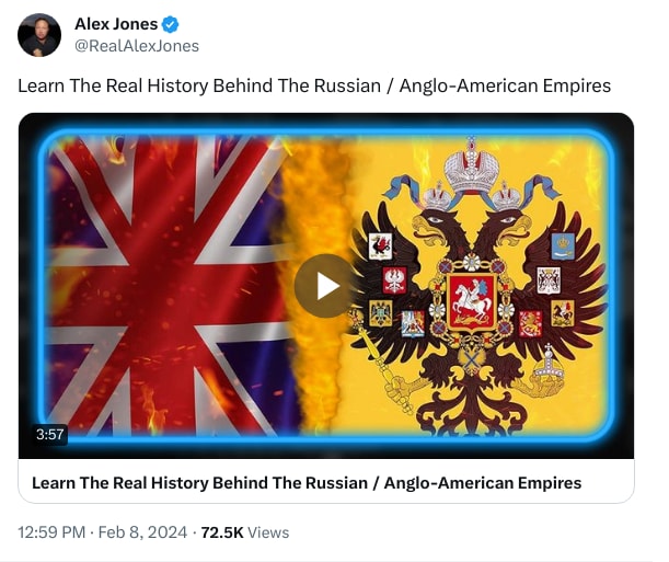 An X (Twitter) post from @RealAlexJones - Alex Jones