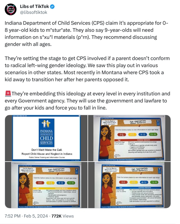 An X (Twitter) post from @libsoftiktok - Libs of TikTok