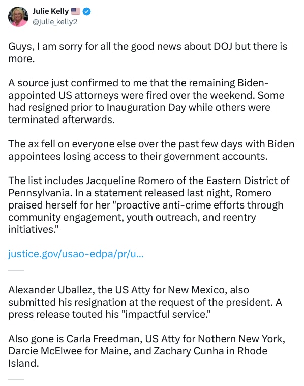 An X (Twitter) post from @julie_kelly2 - Julie Kelly 🇺🇸