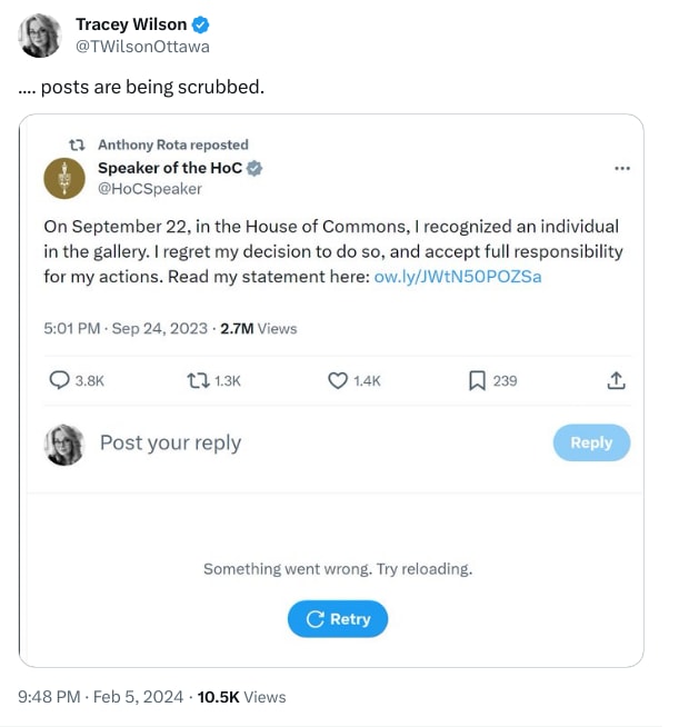 An X (Twitter) post from @TWilsonOttawa - Tracey Wilson