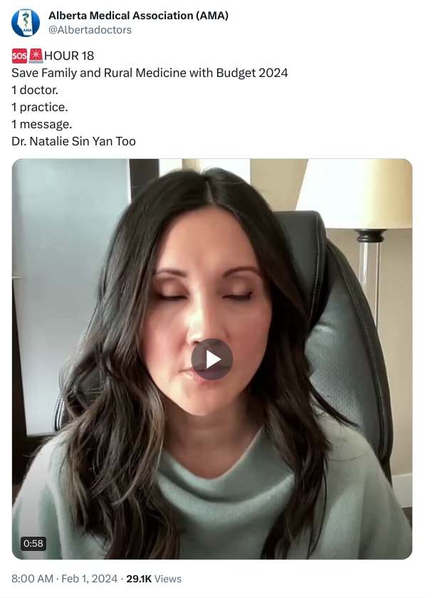 An X (Twitter) post from @Albertadoctors - Alberta Medical Association (AMA)
