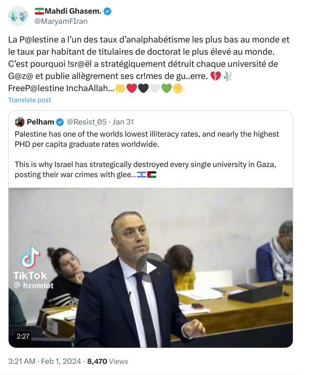 An X (Twitter) post from @MaryamFIran - 🇮🇷Mahdi Ghasem.