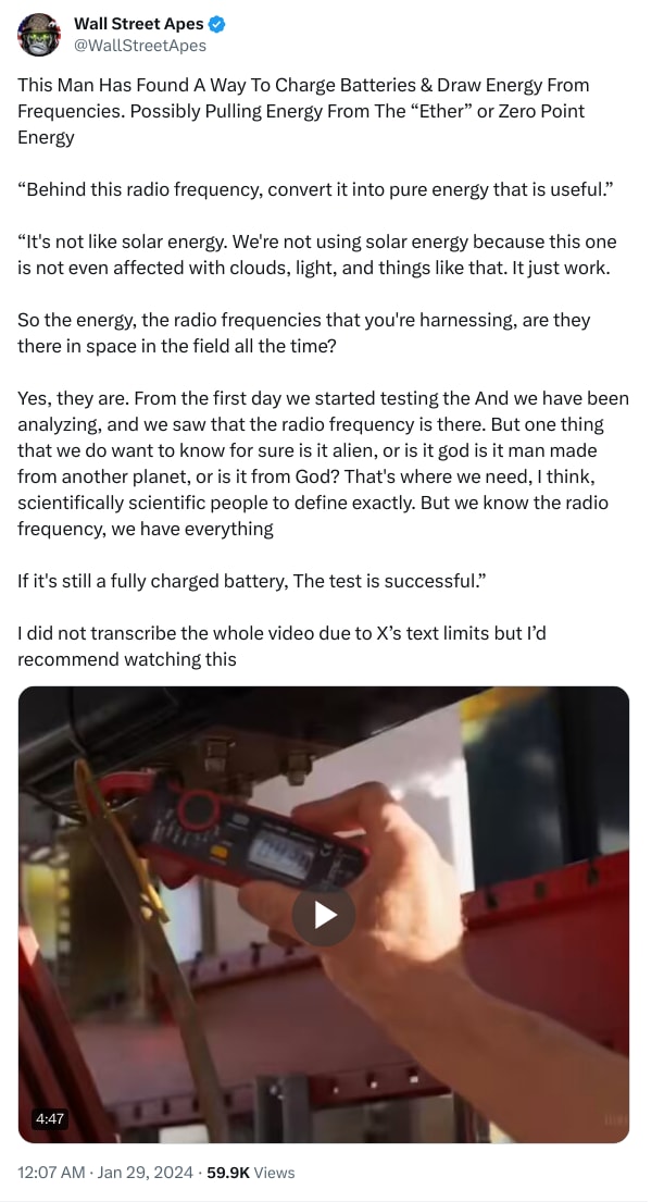 An X (Twitter) post from @WallStreetApes - Wall Street Apes