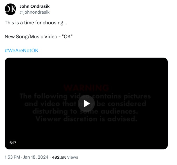 An X (Twitter) post from @johnondrasik - John Ondrasik
