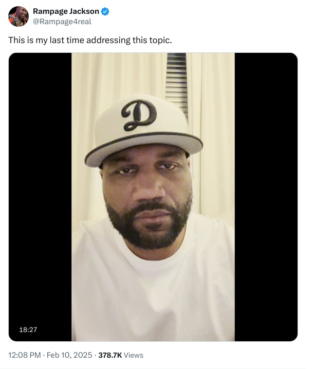 An X (Twitter) post from @Rampage4real - Rampage Jackson