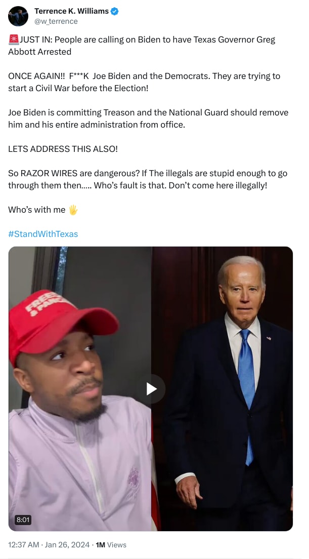 An X (Twitter) post from @w_terrence - Terrence K. Williams