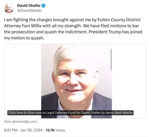 An X (Twitter) post from @DavidShafer - David Shafer