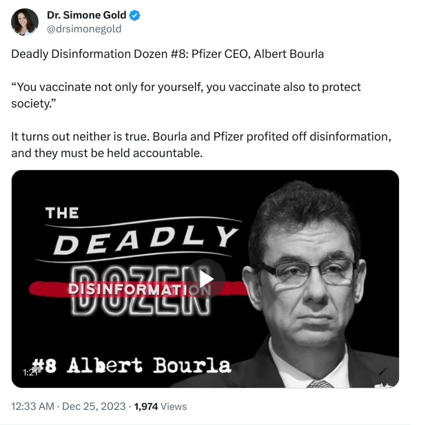 An X (Twitter) post from @drsimonegold - Dr. Simone Gold