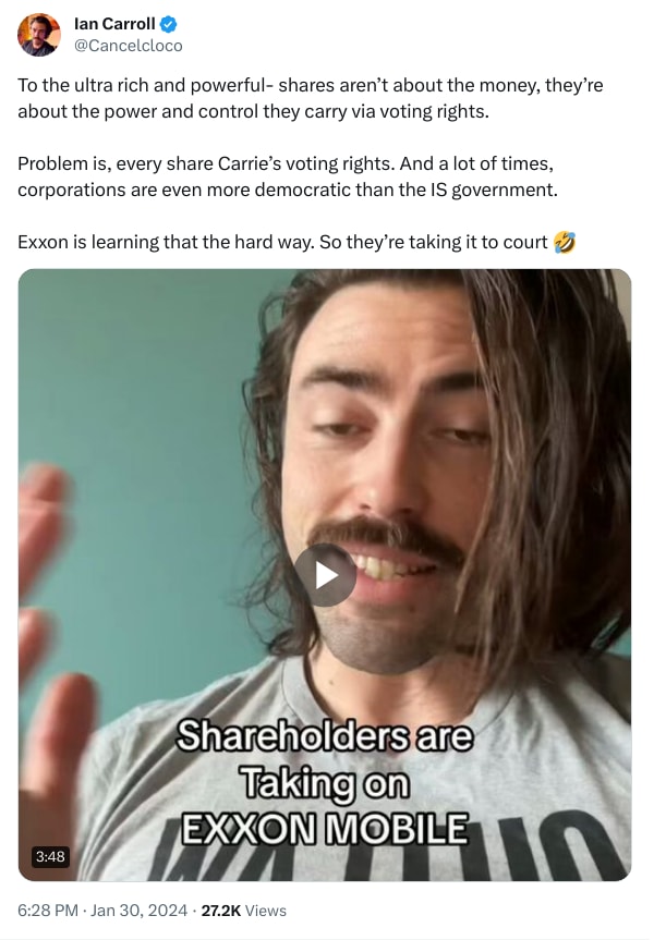 An X (Twitter) post from @Cancelcloco - Ian Carroll