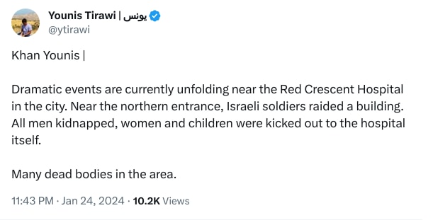 An X (Twitter) post from @ytirawi - Younis Tirawi | يونس
