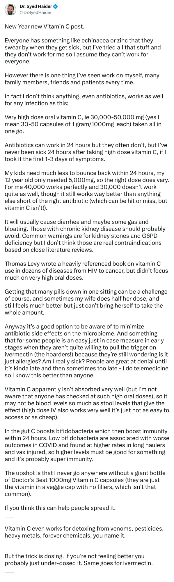 An X (Twitter) post from @DrSyedHaider - Dr. Syed Haider