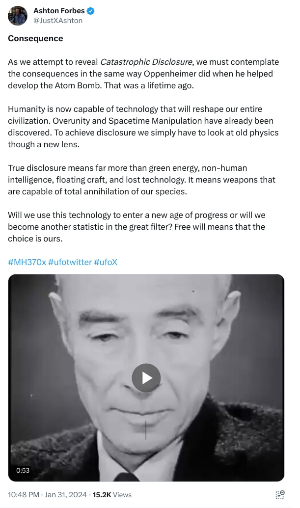 An X (Twitter) post from @JustXAshton - Ashton Forbes