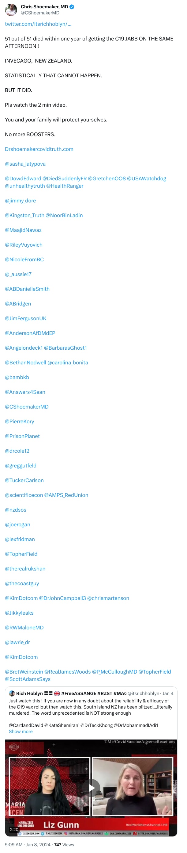 An X (Twitter) post from @CShoemakerMD - Chris Shoemaker, MD