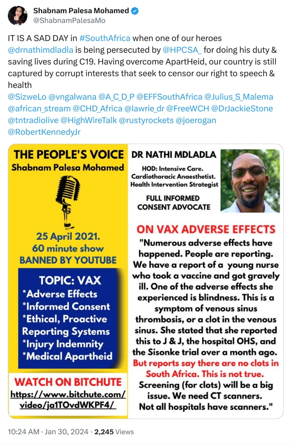 An X (Twitter) post from @ShabnamPalesaMo - Shabnam Palesa Mohamed