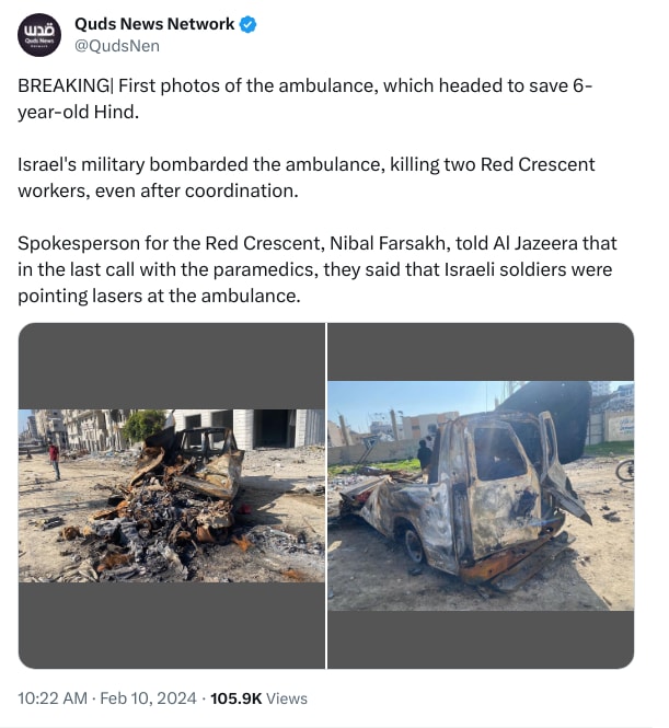 An X (Twitter) post from @QudsNen - Quds News Network