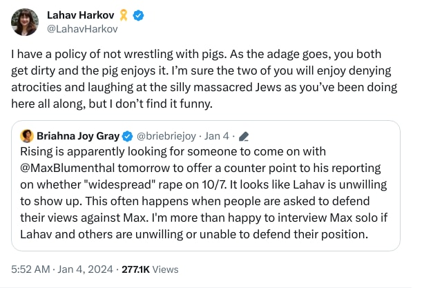 An X (Twitter) post from @LahavHarkov - Lahav Harkov 🎗️