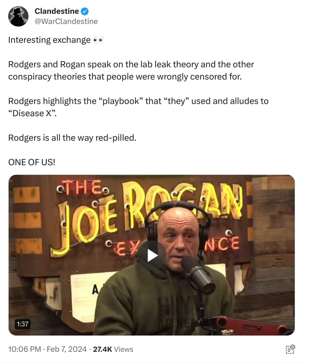 An X (Twitter) post from @WarClandestine - Clandestine