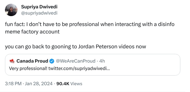 An X (Twitter) post from @supriyadwivedi - Supriya Dwivedi