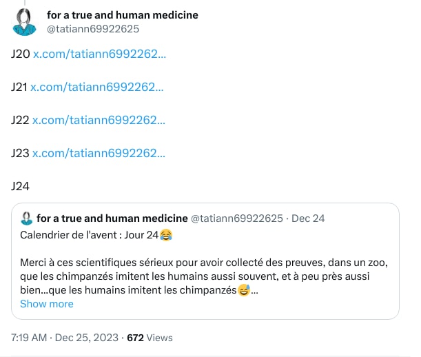 An X (Twitter) post from @tatiann69922625 - for a true and human medicine
