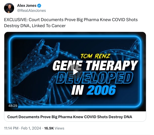 An X (Twitter) post from @RealAlexJones - Alex Jones