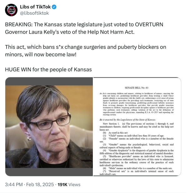 An X (Twitter) post from @libsoftiktok - Libs of TikTok