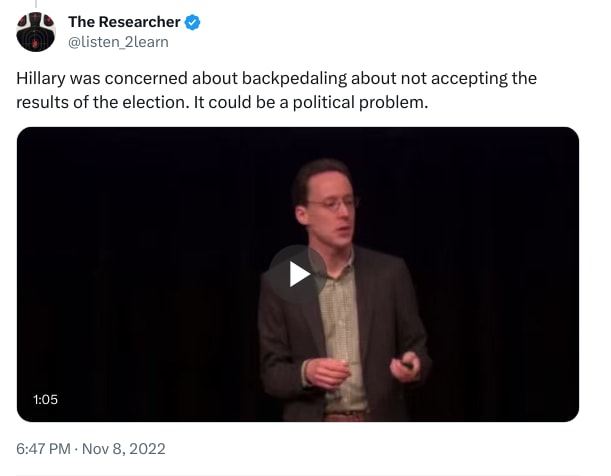 An X (Twitter) post from @listen_2learn - The Researcher
