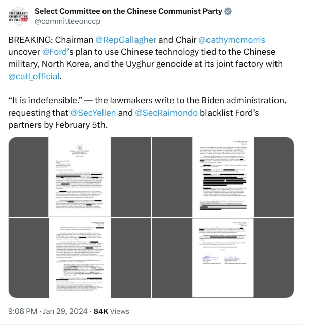 An X (Twitter) post from @committeeonccp - Select Committee on the Chinese Communist Party