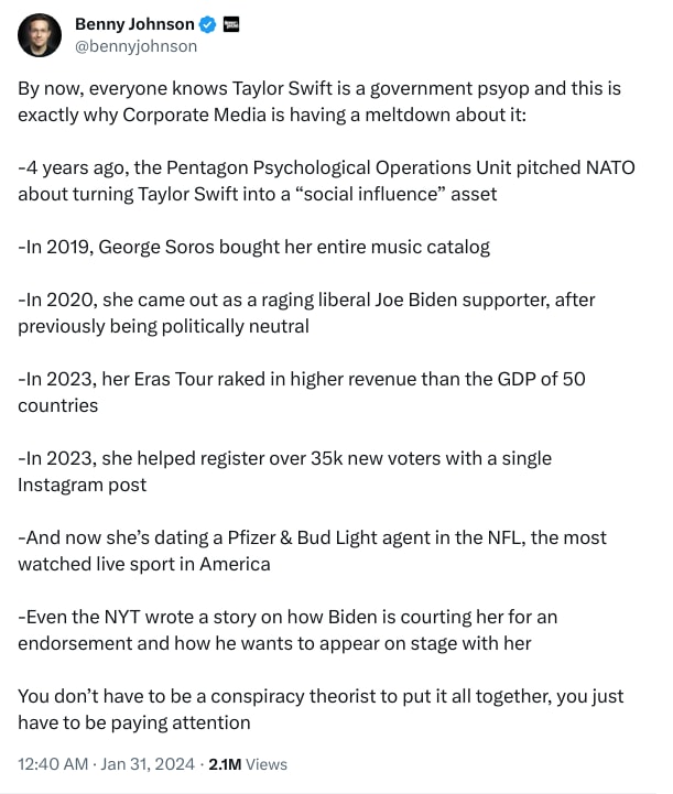 An X (Twitter) post from @bennyjohnson - Benny Johnson