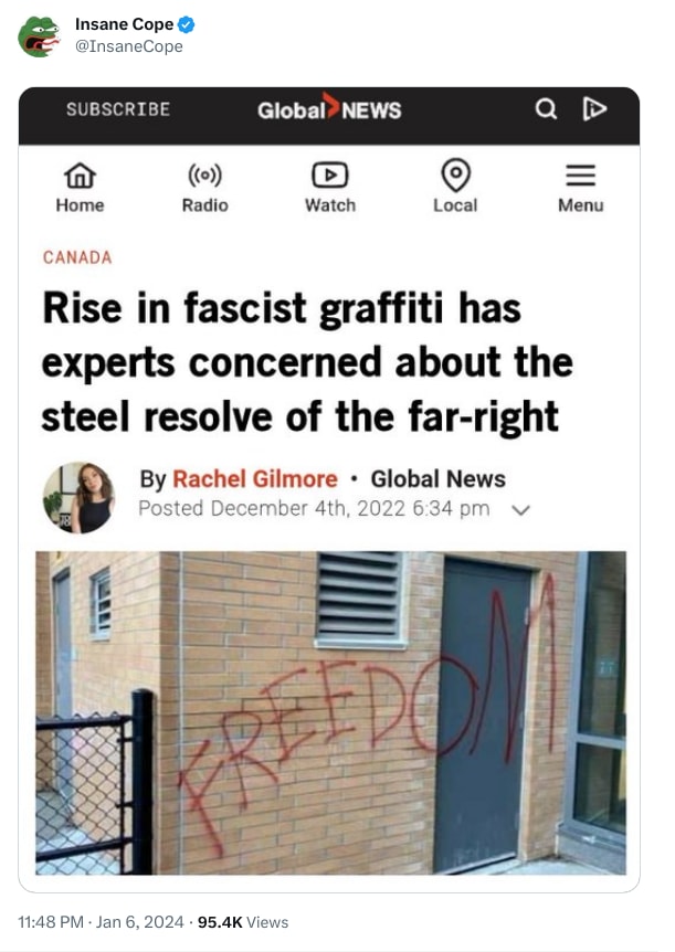 An X (Twitter) post from @InsaneCope - Insane Cope