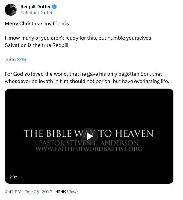 An X (Twitter) post from @RedpillDrifter - Redpill Drifter