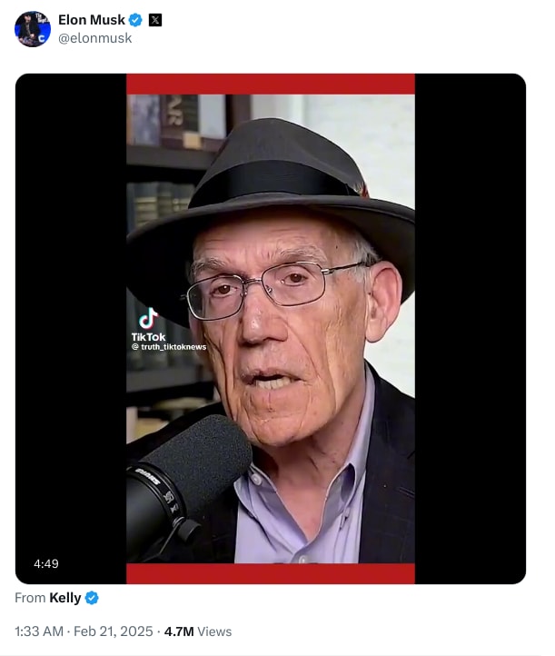 An X (Twitter) post from @elonmusk - Elon Musk