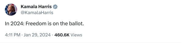 An X (Twitter) post from @KamalaHarris - Kamala Harris