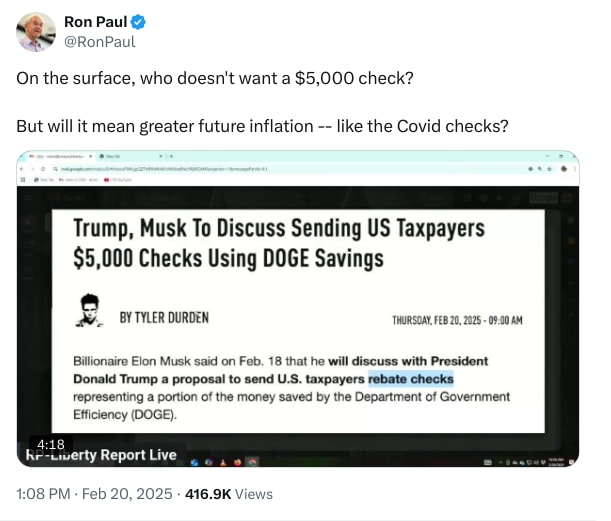 An X (Twitter) post from @RonPaul - Ron Paul