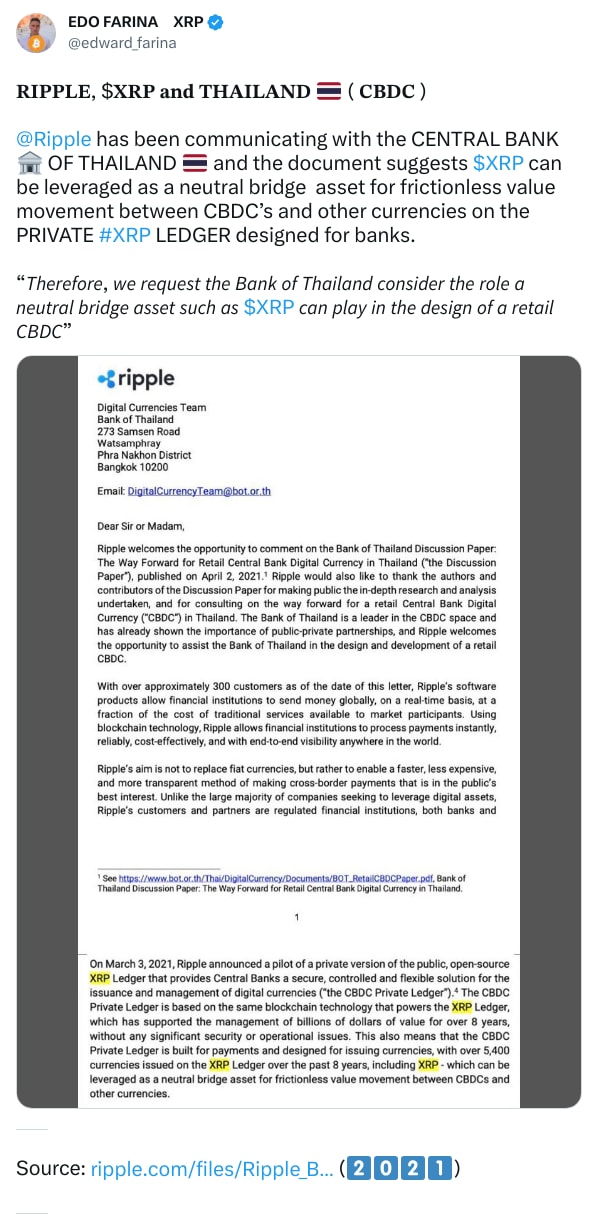 An X (Twitter) post from @edward_farina - EDO FARINA 🅧 XRP