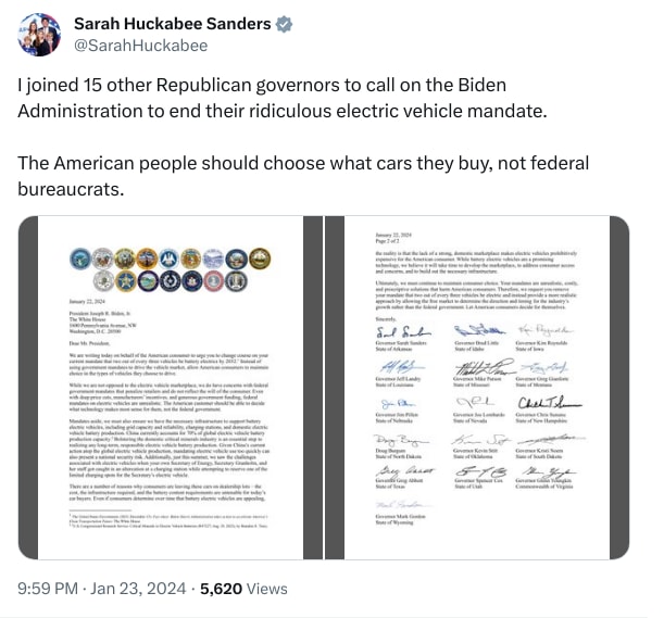 An X (Twitter) post from @SarahHuckabee - Sarah Huckabee Sanders