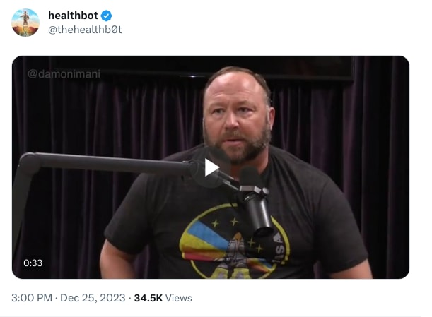An X (Twitter) post from @thehealthb0t - healthbot