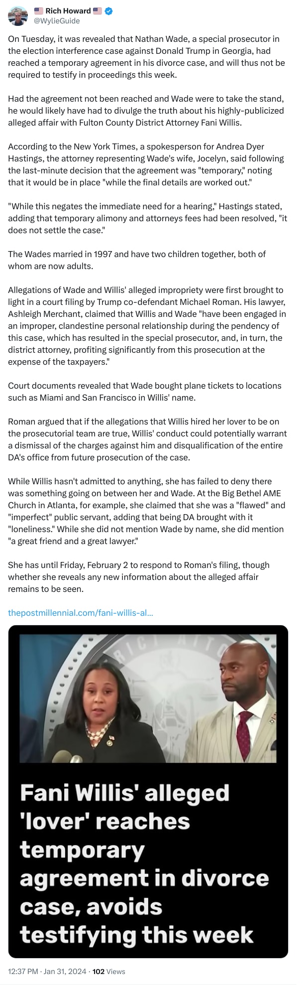 An X (Twitter) post from @WylieGuide - 🇺🇸 Rich Howard 🇺🇸